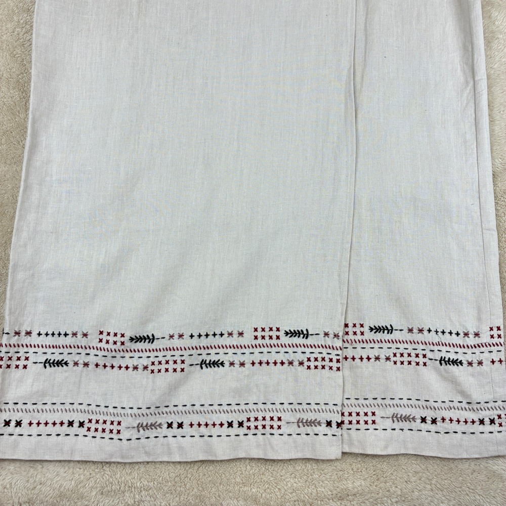Nordstrom Linen Wrap Skirt 14 Boho Coastal Grandma Cottagecore Embroidered Hem - Picture 5 of 13
